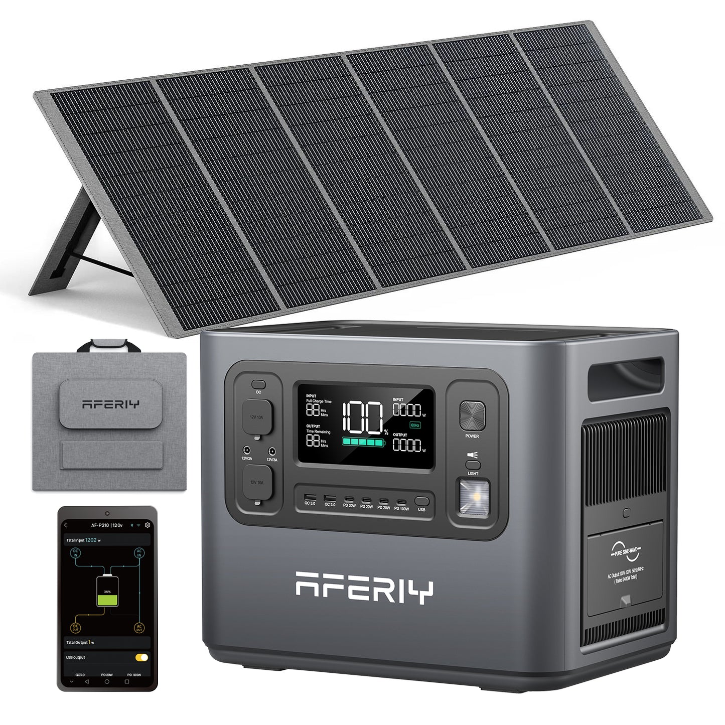 Aferiy P210 Portable Power Station 2400W 2048Wh + 400W Solar Panel