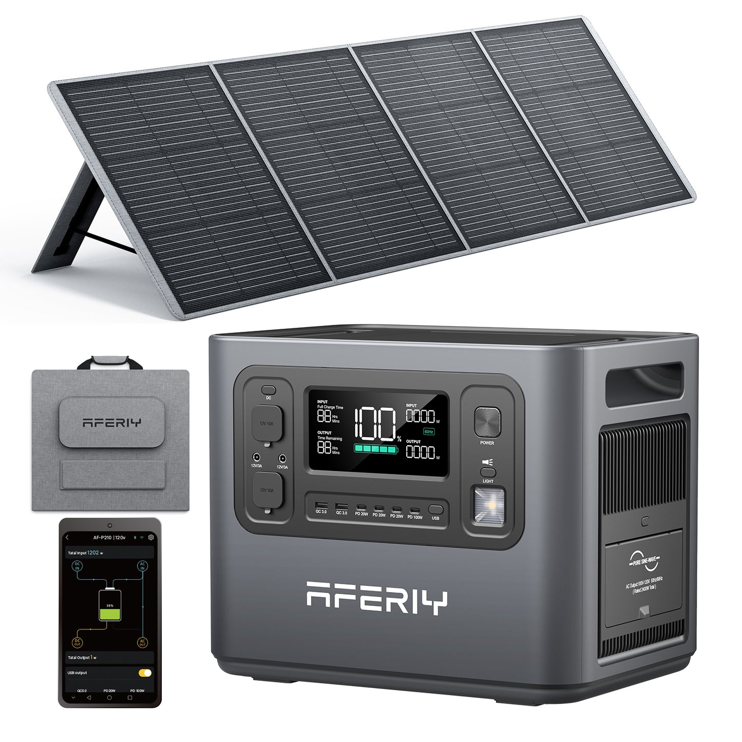 Aferiy P210 Portable Power Station 2400W 2048Wh + 200W Solar Panel